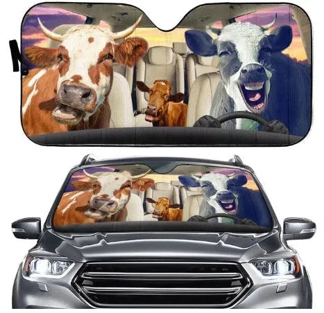Aluminium foil car sun shield with a telescopic frame extended, designed for the front windshield.