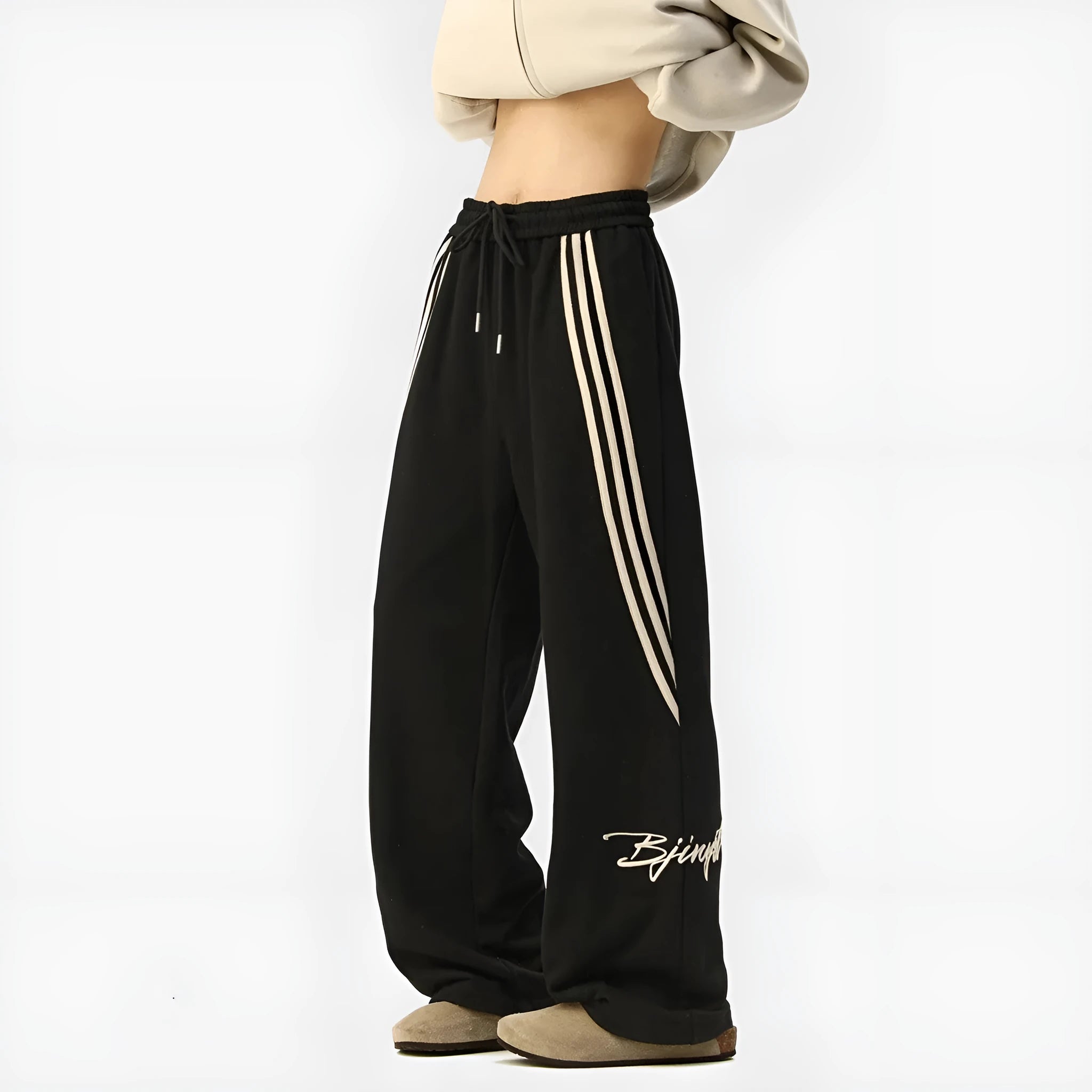 Trendy Brand Striped Men's Loose Straight-leg Casual Pants in Black, Light Gray and Navy Blue, Sizes M to XXXL, Stretch Synthetic Blend Fabric with Wrinkle-Free Treatment for Everyday Comfort