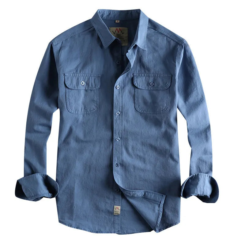 British retro cotton long sleeve cardigan style shirt in white and light blue colours