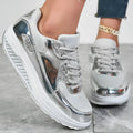 Women's outdoor travel leisure shoes mesh upper round toe gold silver solid colour