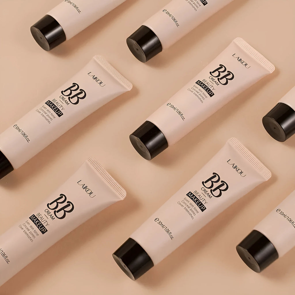 30ml tube of Natural Makeup BB Cream in nine shade options displayed.