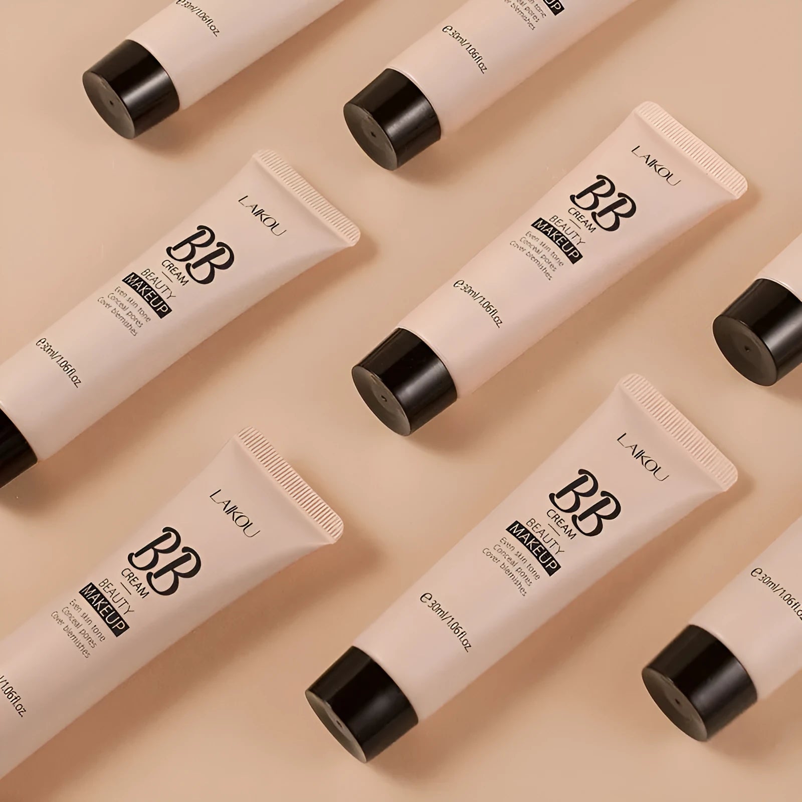 30ml tube of Natural Makeup BB Cream in nine shade options displayed.