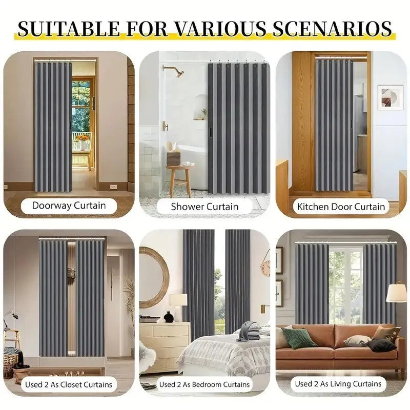 Water-repellent polyester folding door curtain in gray 100x200cm with hook and strap for bathroom