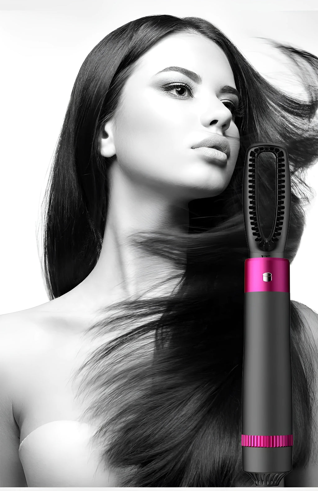 Dyson grey 5-in-1 hair dryer brush styling tool with hollow, nozzle, straight, and curly brush attachments