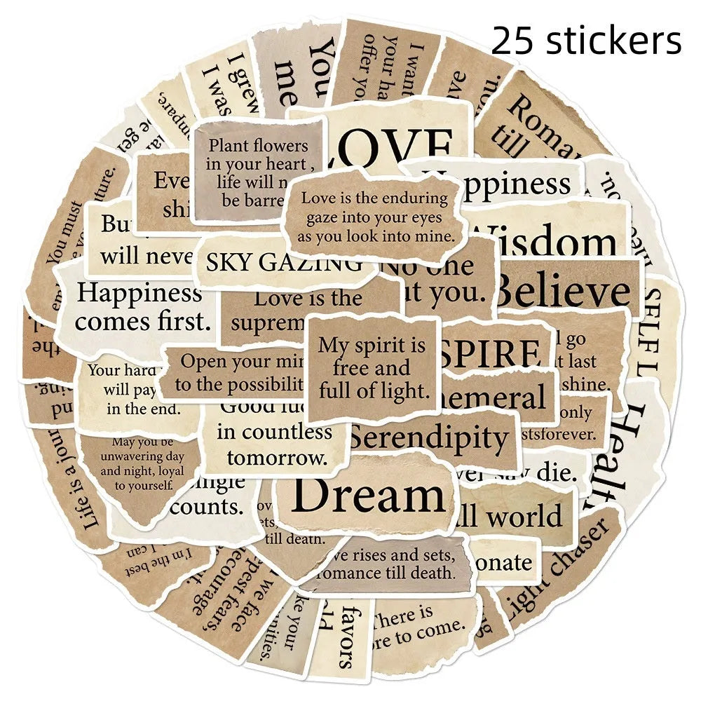 Pack of 25 tear English design waterproof PVC stickers for laptops and notebooks