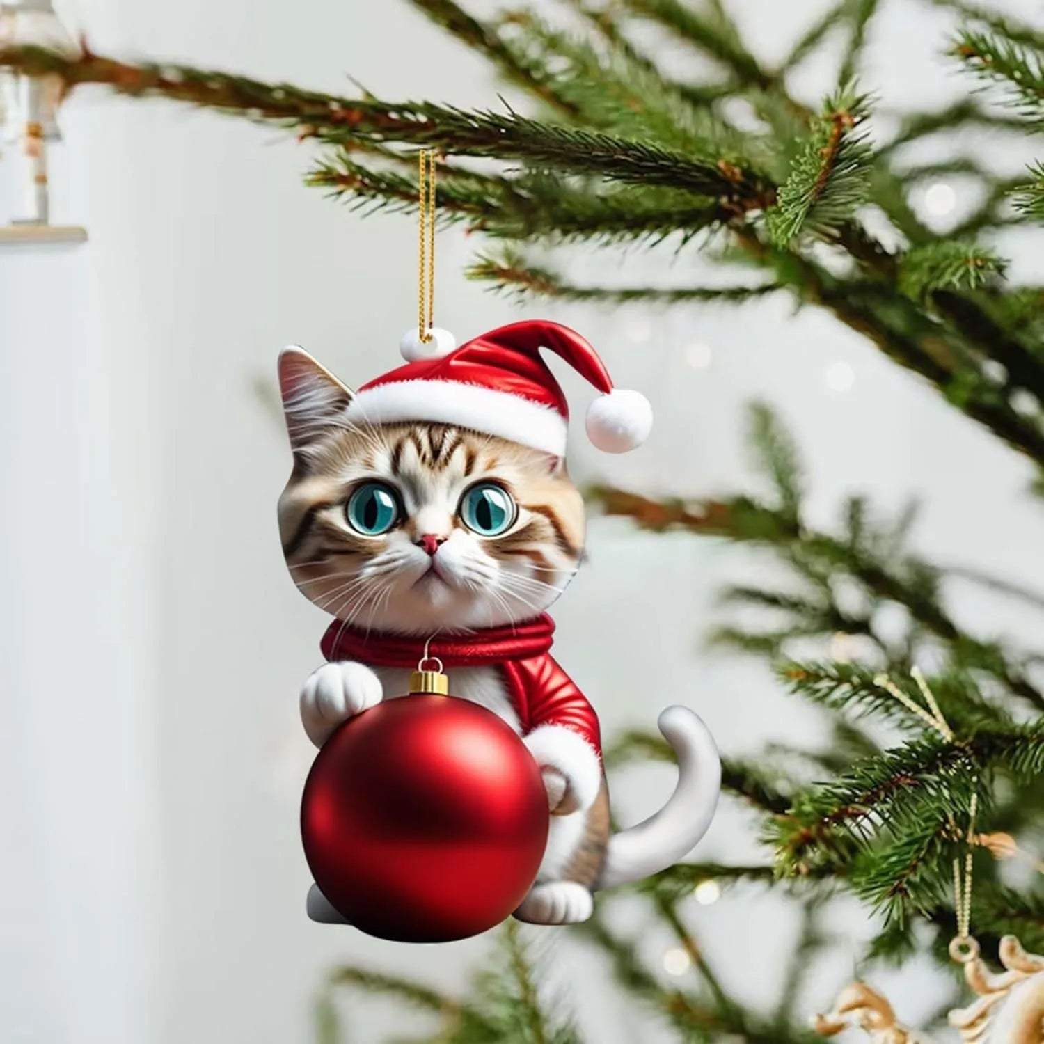 Colourful Christmas cat cartoon car hanging ornament made of clear acrylic