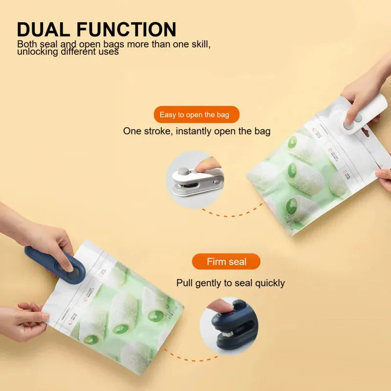 White and blue handheld USB rechargeable vacuum heat sealer with magnetic back