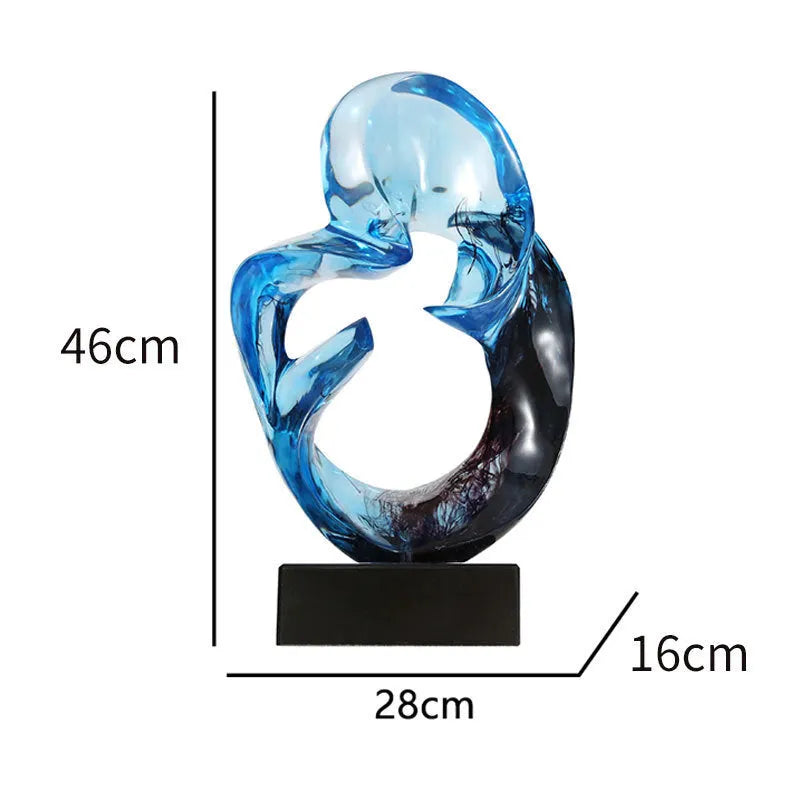 Transparent resin sculpture ornament in modern simplicity style showing orange red or blue colour options