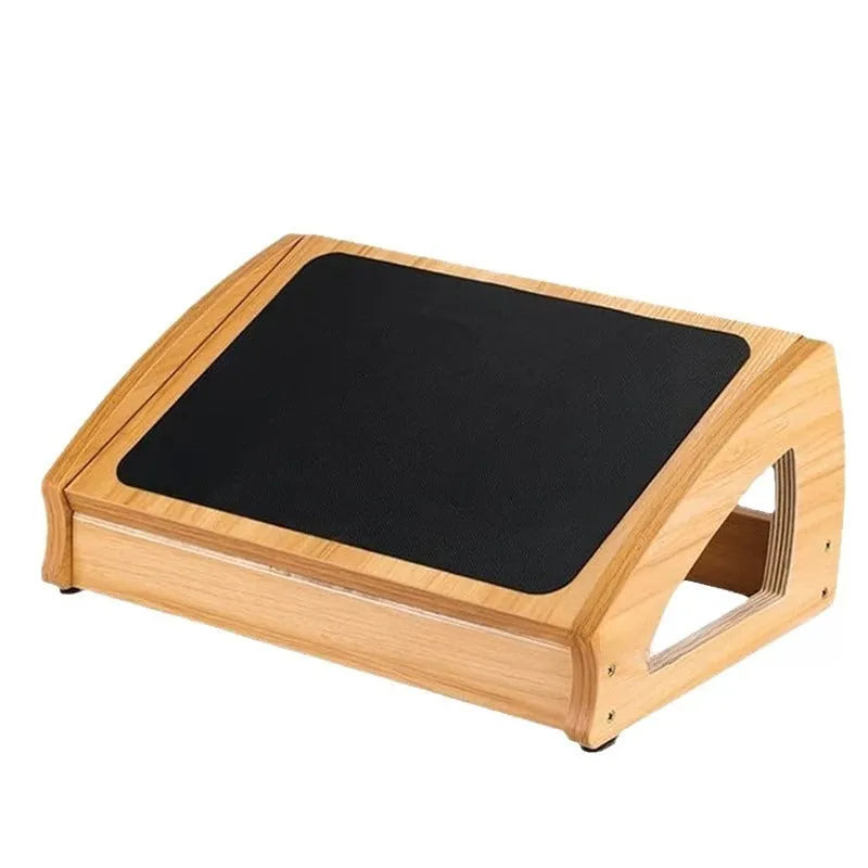 Wooden adjustable bamboo office desk footstool in wood colour with modern simple design