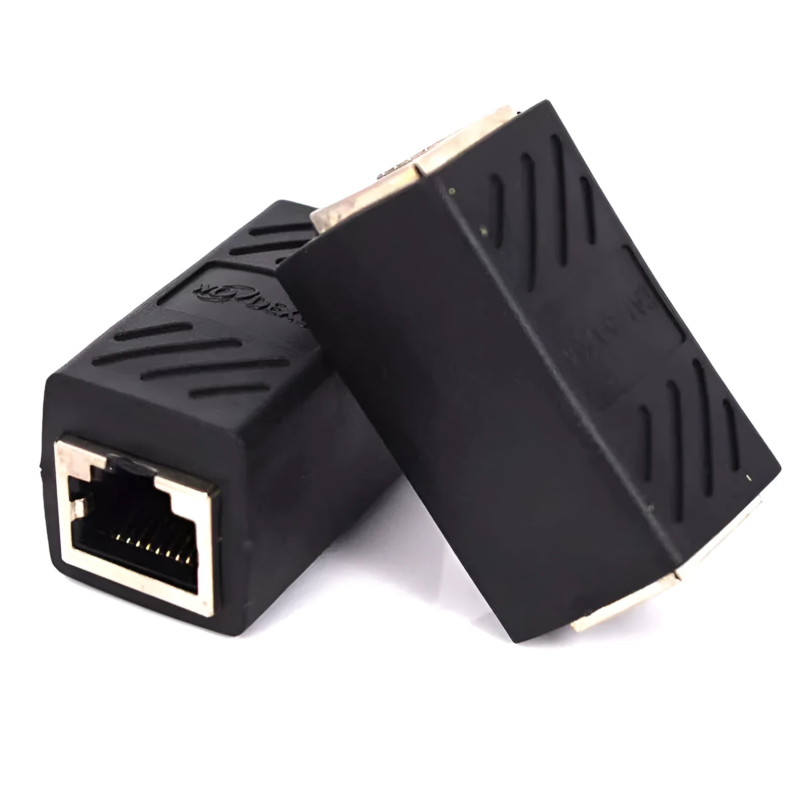Black RJ45 network cable butt joint extender adapter with rotary union component