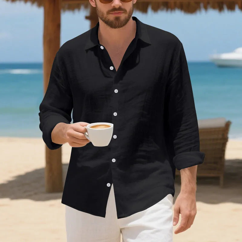 Men's linen casual shirt in American loose fit available in eight colour options