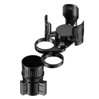 Black retractable car cup holder made of ABS plastic with adjustable base.