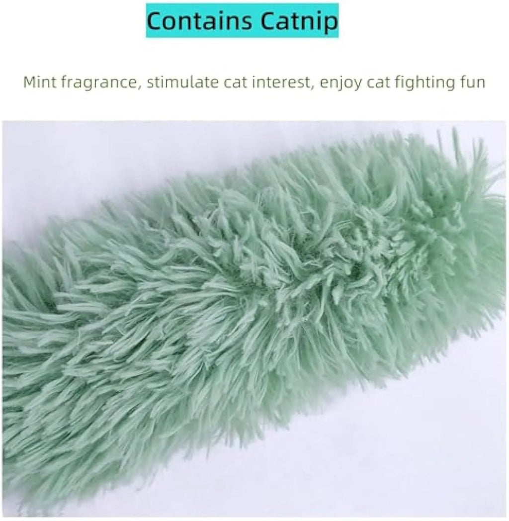 Interactive cat pillow toys with crinkle sound and catnip in various colours including blue, grey, pink, white, and yellow