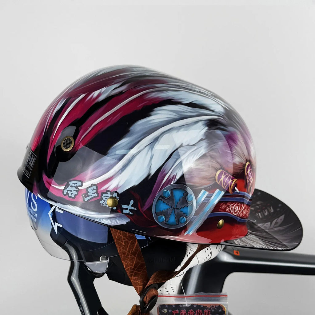 Black Witch full-face motorcycle helmet with blue lens and ABS shell