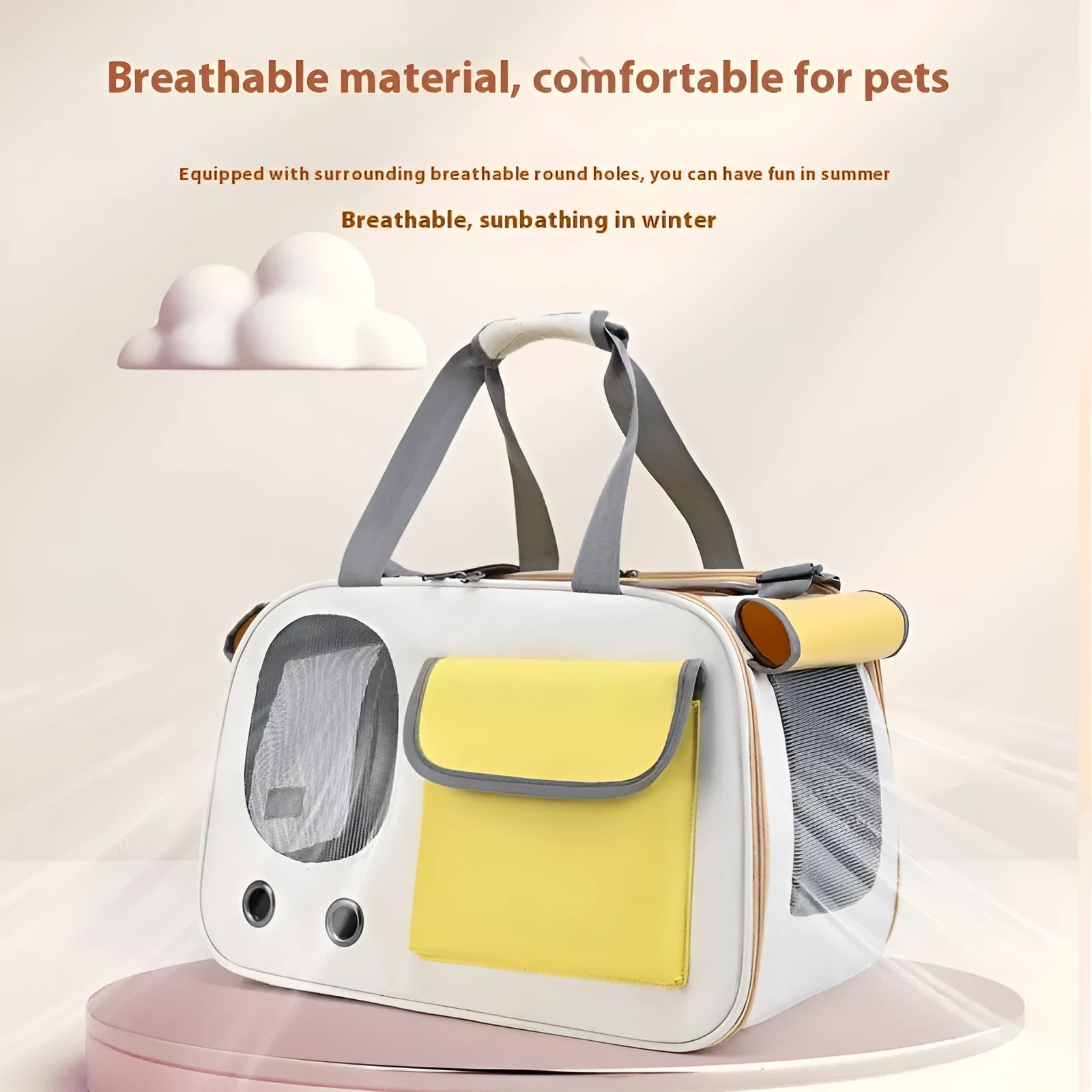 Portable foldable canvas pet bag in black colour with single shoulder strap