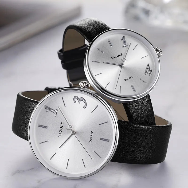 Pair of matching couple watches with quartz movement, 43mm and 36mm dials, mineral glass, and 3ATM water resistance