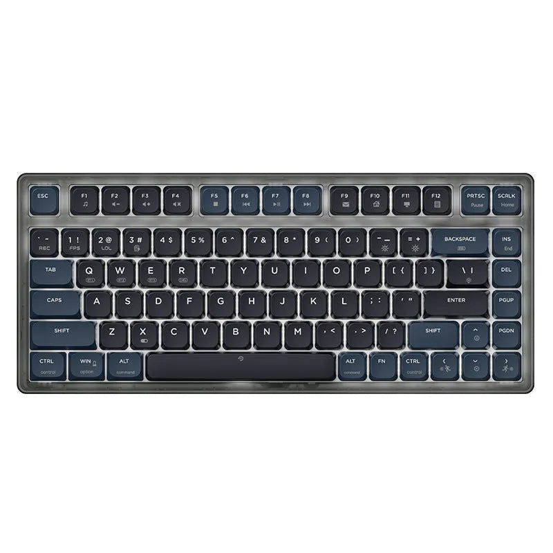 Ajazz AK832PRO green three-mode mechanical keyboard with colour screen on a desk.