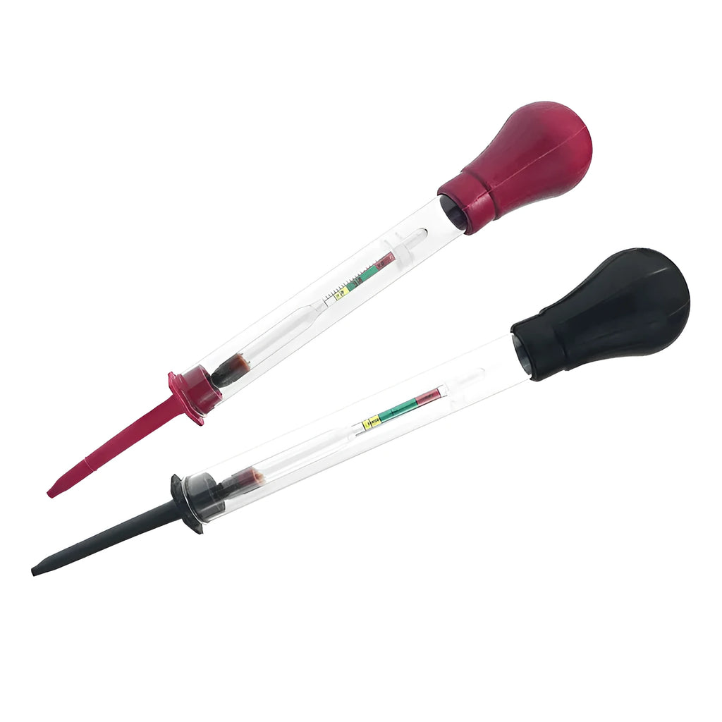 Electrohydraulic hydrometer for battery electrolyte measurement with glass construction and suction-type operation