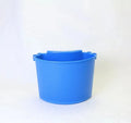 A coloured plastic car wash bucket with a side handle, shown for vehicle cleaning.