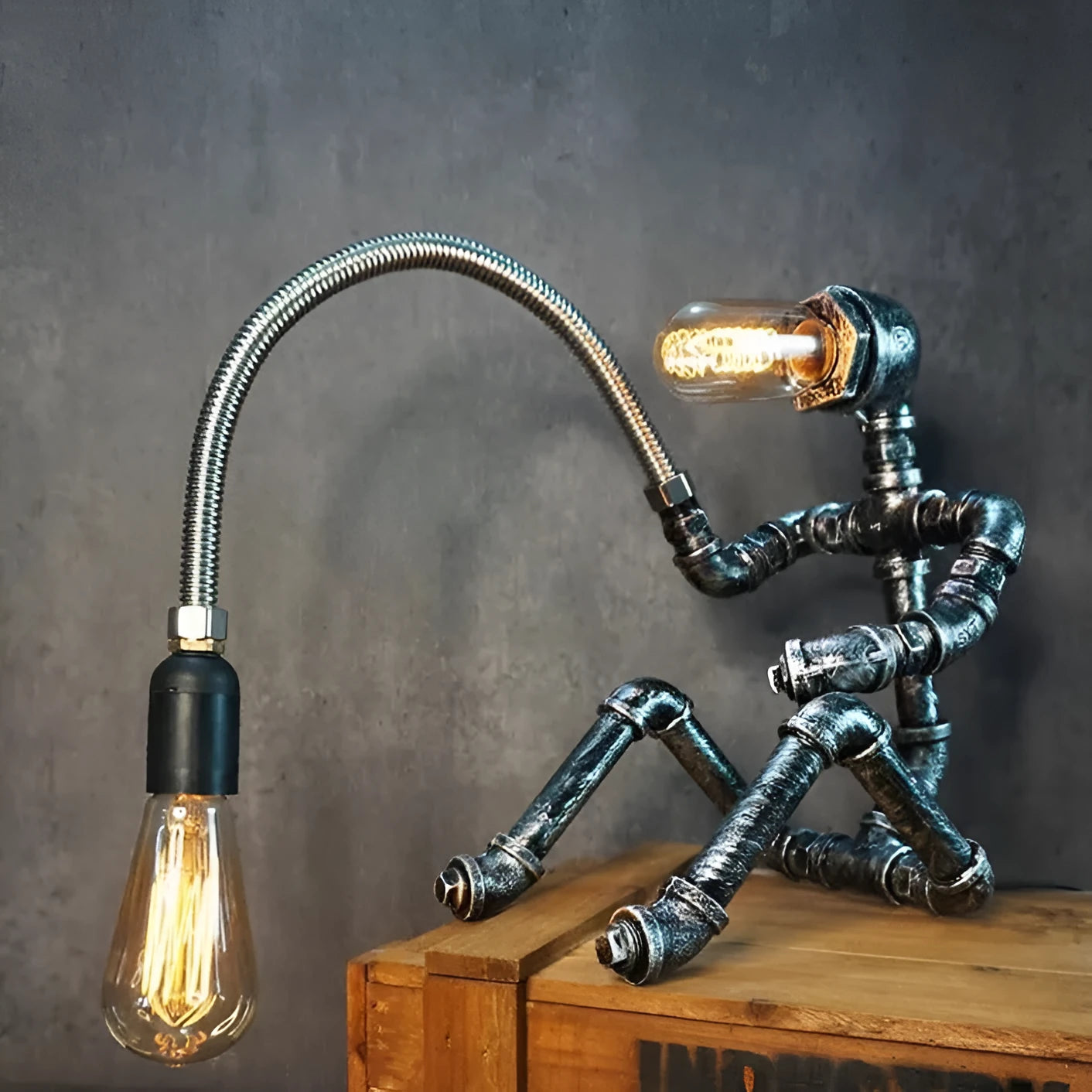 American industrial style bar table lamp with water pipe base and iron shade