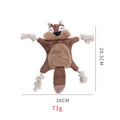 Brown fox-shaped dog toy with embroidered eyes, cotton rope limbs, and crinkle paper body