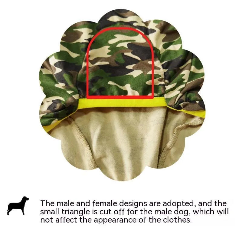 Cotton all-inclusive belly dog coat with dinosaur print on a small dog