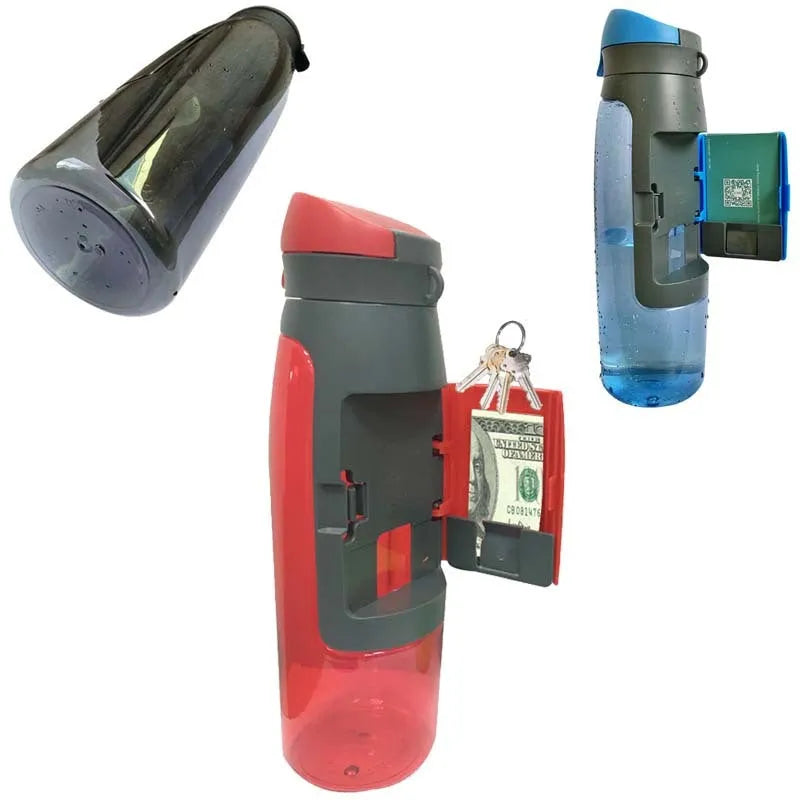 Black water bottle shape hidden safe with secret compartment on a white background
