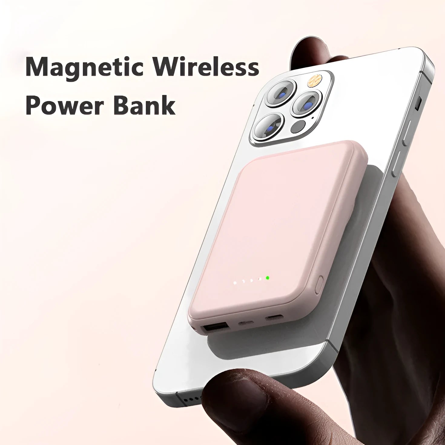 Mini magnetic wireless power bank 5000mAh with LED display and AI cooling in cool black colour on a table