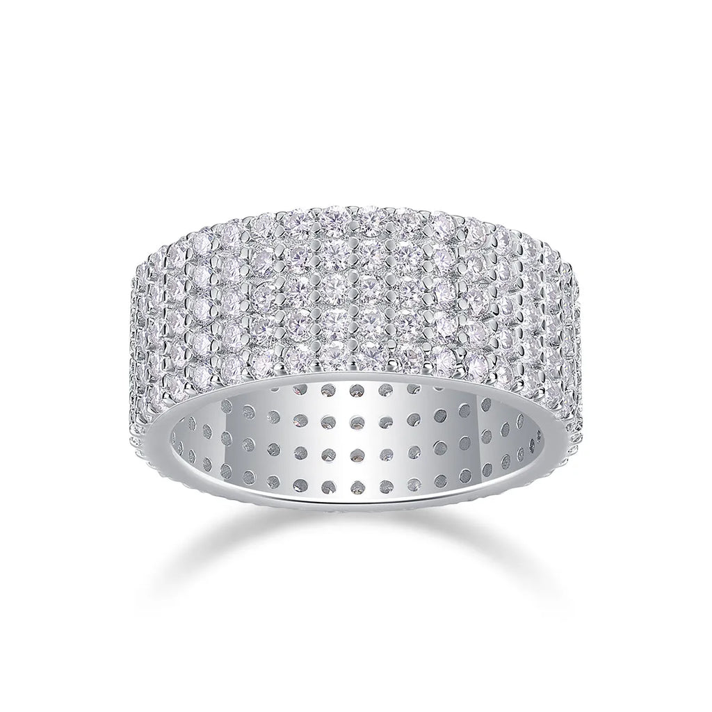 Moissanite wedding ring set in S925 silver with platinum plating, under 0.1 carat, gift box