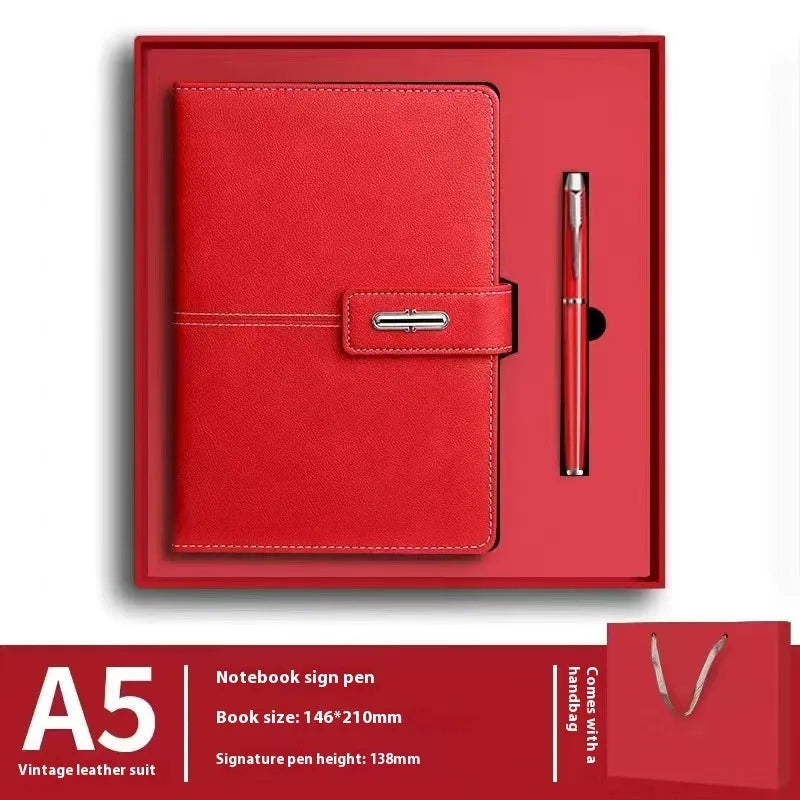 A5 notebook with PU leather cover in choice of colours including black, red, green, blue and orange.