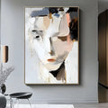 Abstract woman portrait hand-painted oil painting on canvas, black and white, modern wall art for living room