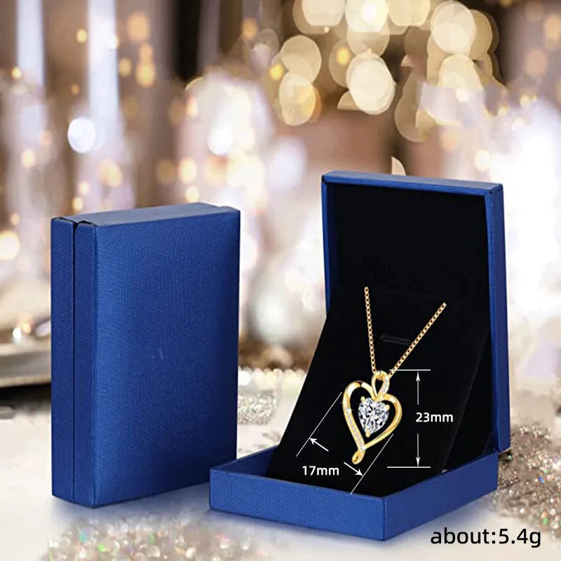 Korean style yellow gold heart copper necklace with inlaid zircon on adjustable O-shaped chain for women