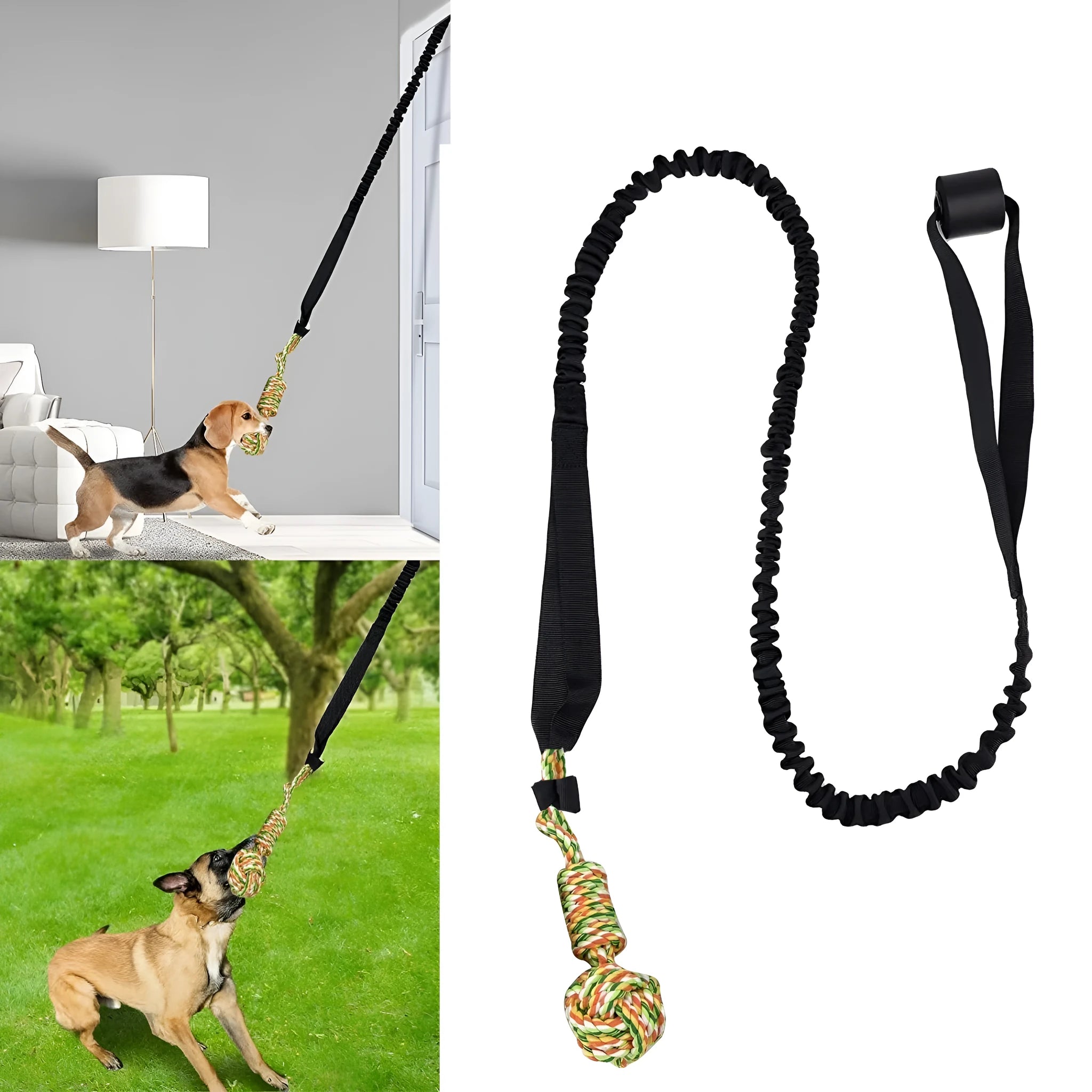 Cotton dog tug-of-war rope toy in black, grey or red colours for interactive play and dental grinding