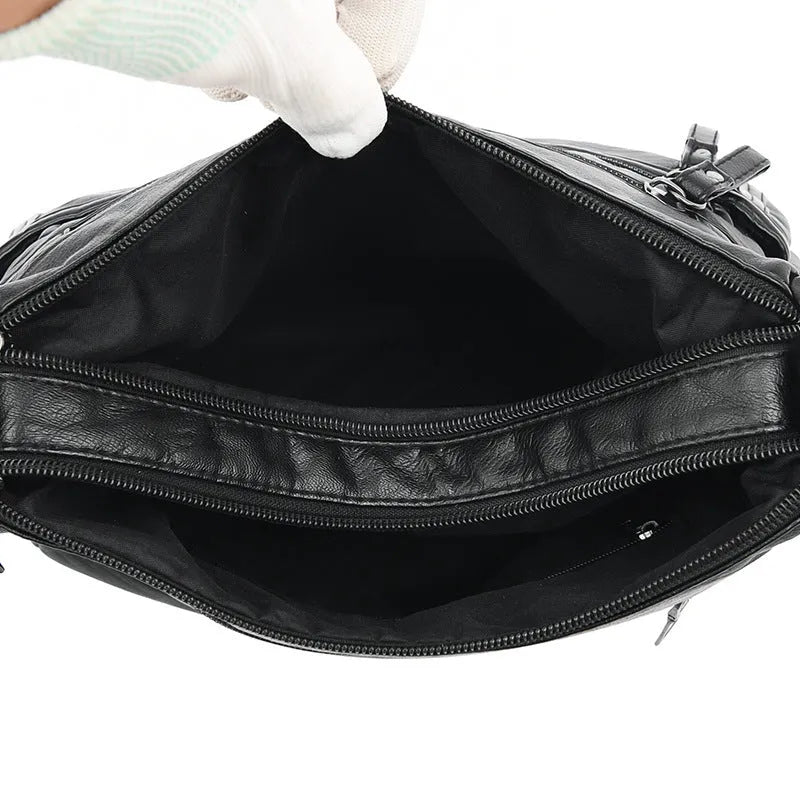 Real washed leather classic solid colour soft leather casual one-shoulder crossbody bag for women