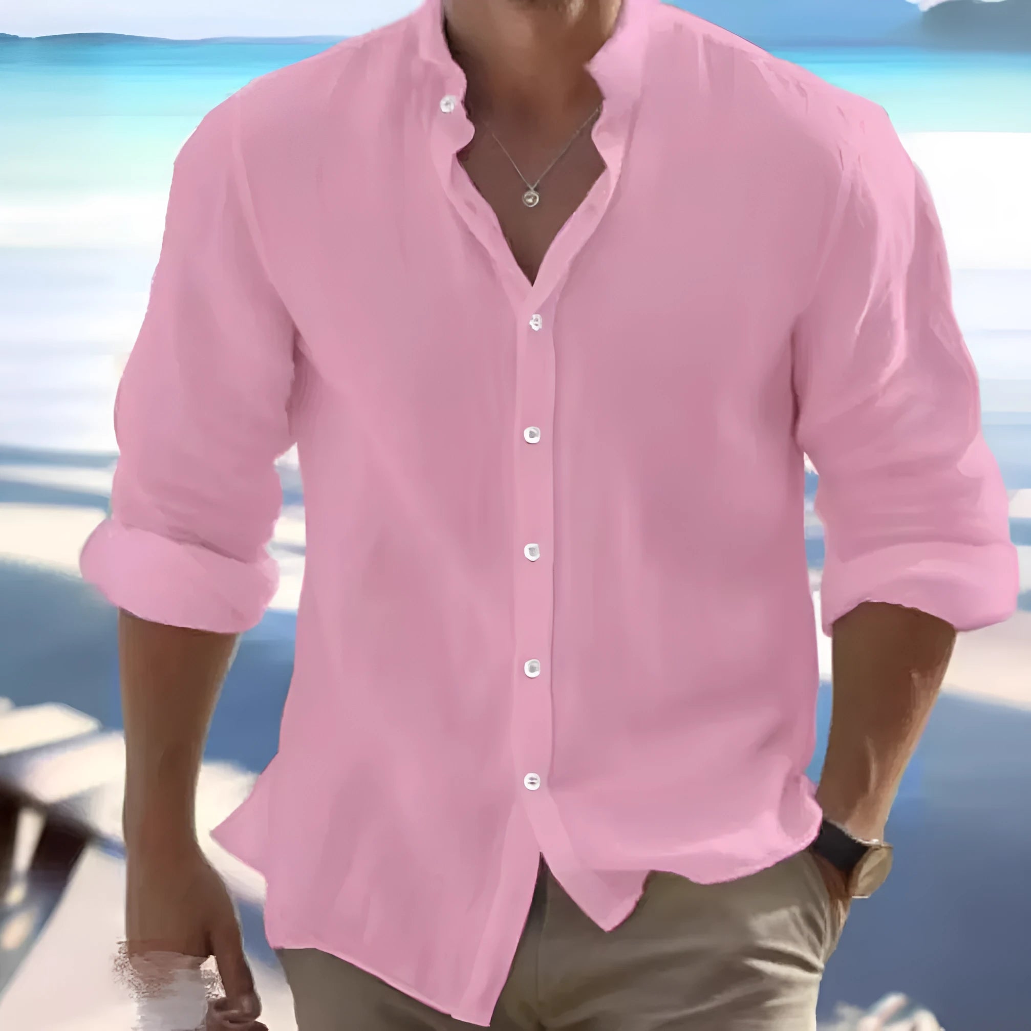 Men's linen button summer beach shirt in long-staple cotton available in multiple colours