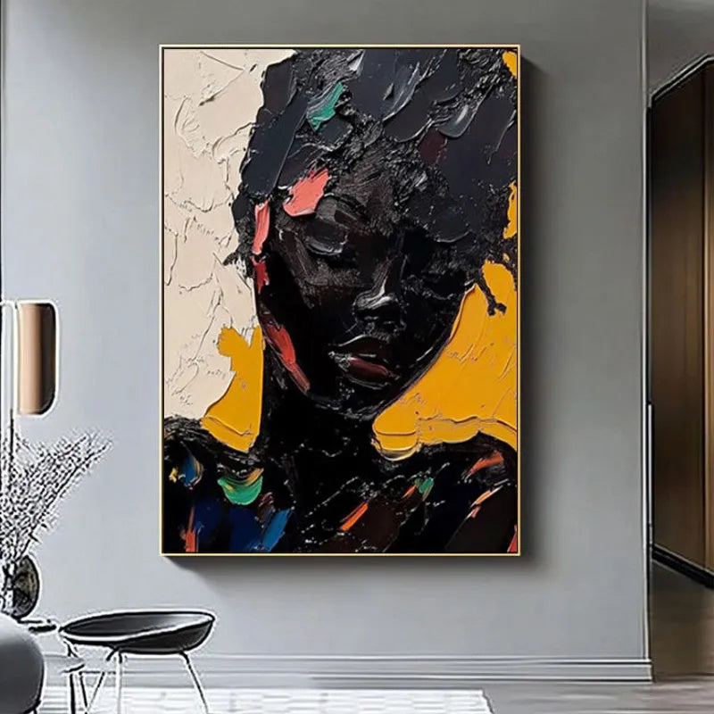 Hand-painted oil painting of African woman abstract graffiti street art on canvas