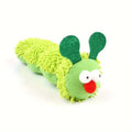Green interactive plush cat toy pillow on a surface, showing soft fabric and dimensions.
