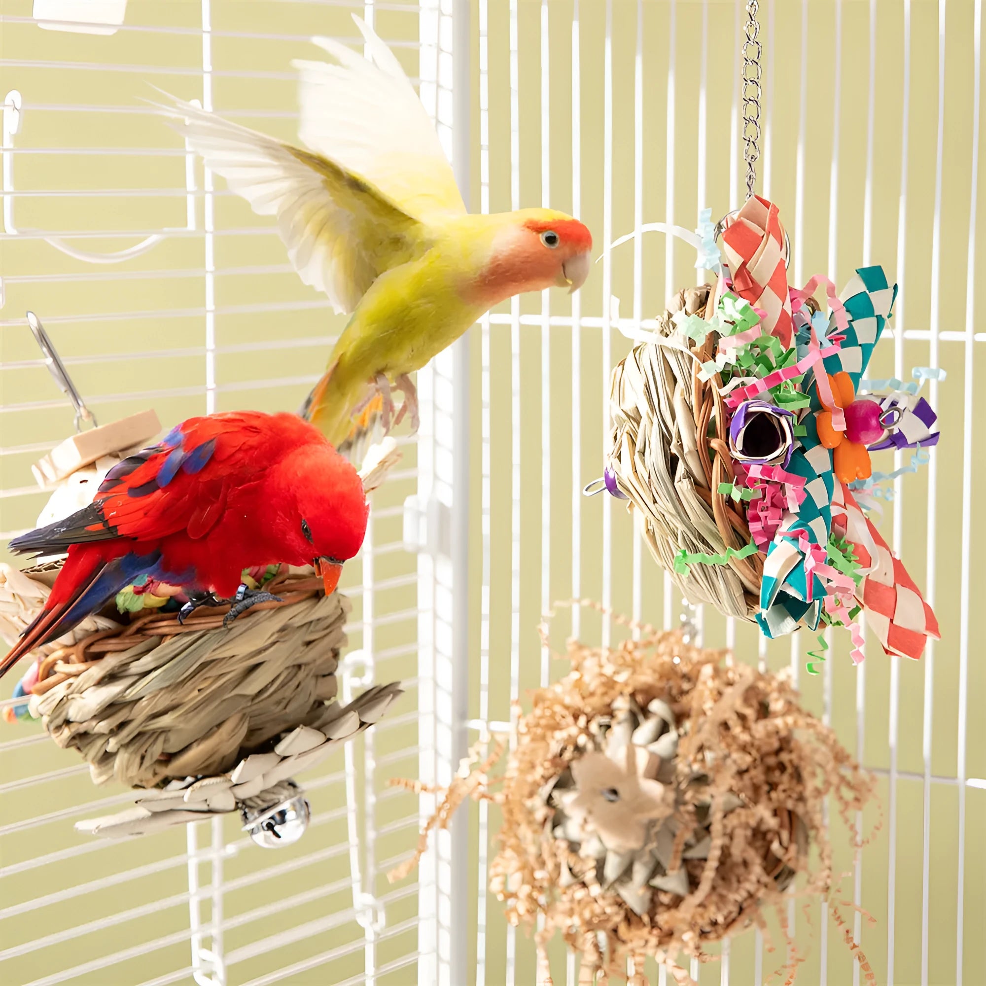 Parrot gnawing toy shown in three different size sets for bird beak conditioning