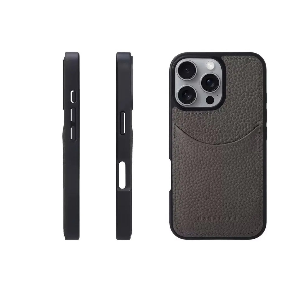 Genuine leather card holder phone case for iPhone non-slip cowhide protective shell card slot
