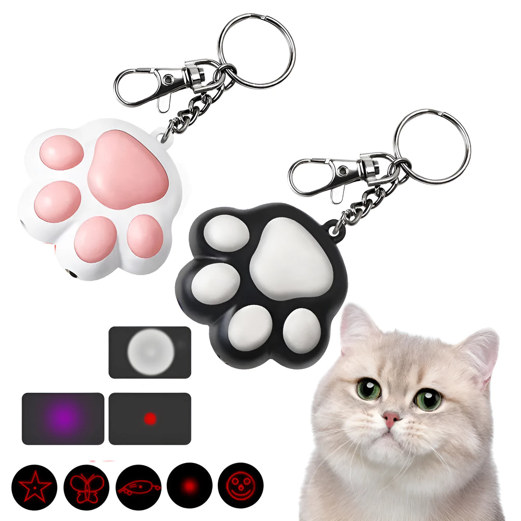 Pink and black infrared cat teaser toy with USB charging port measuring 5 by 2.5 centimetres