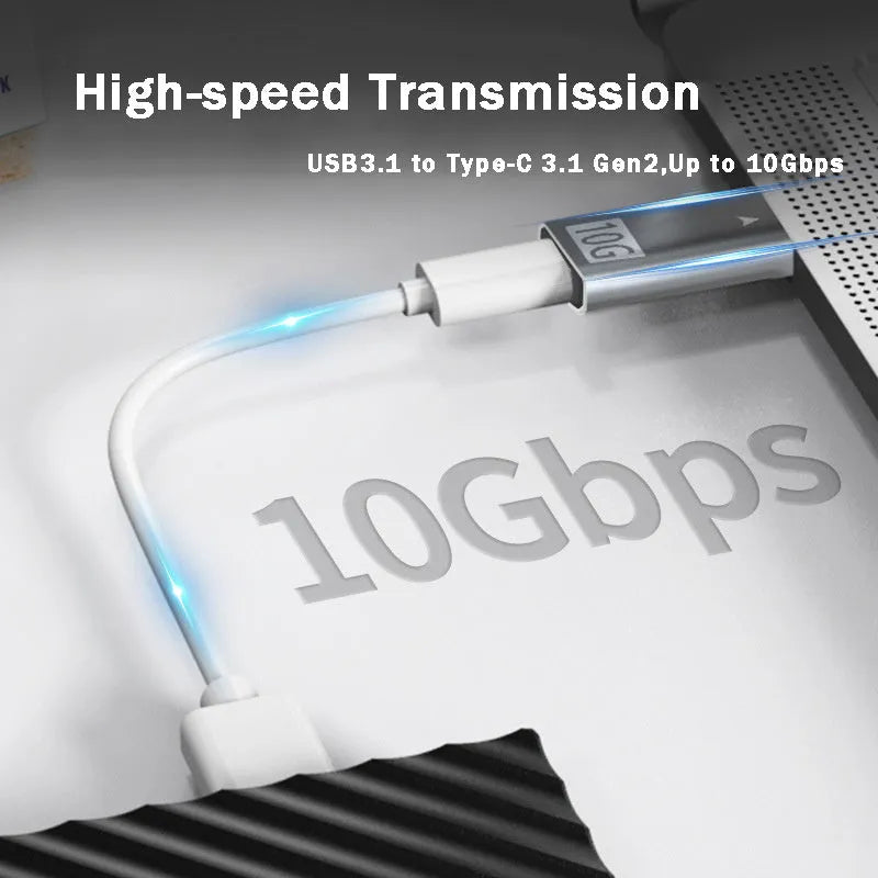USB 3.1 male to Type-C female adapter in aluminium alloy with 10Gbps and 5V3A support