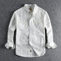 British retro cotton long sleeve cardigan style shirt in white and light blue colours