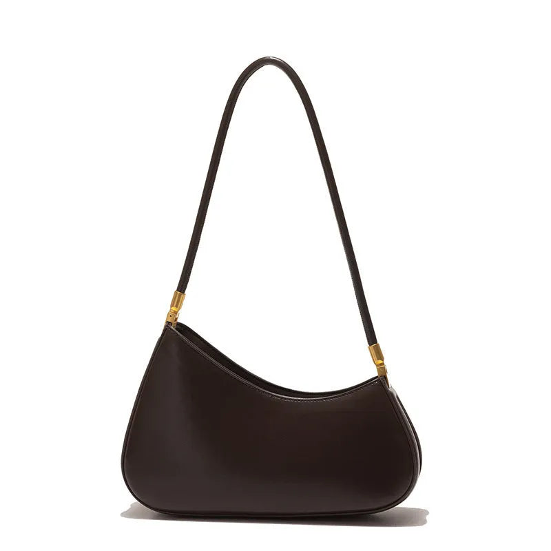 Women's oval-shaped PU leather underarm handbag in multiple colours with sandwich pocket design