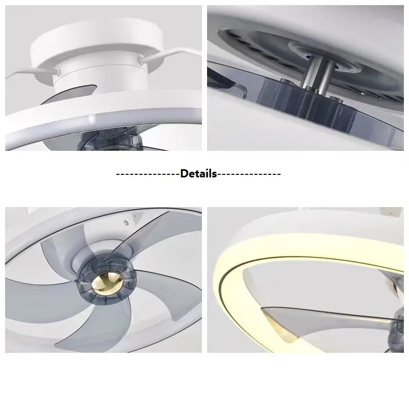 Modern ceiling fan lamp with integrated light, 500mm diameter with white acrylic shade and PC blades.
