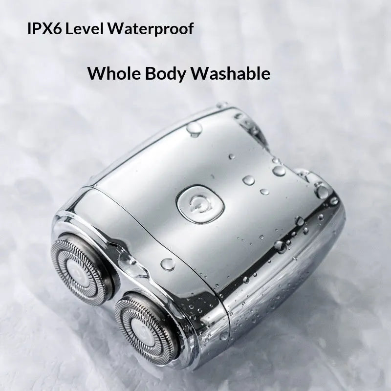 Portable floating double head electric shaver mini in silver with rechargeable base