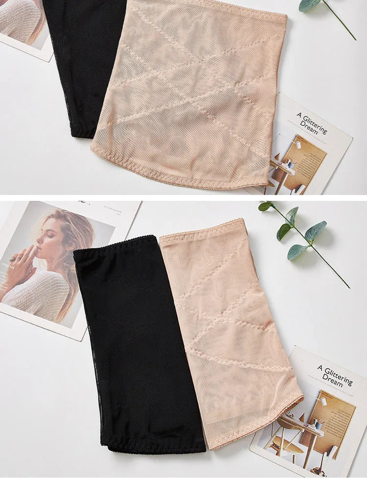 Mesh postpartum belly band in black or skin colour with cross waistband design