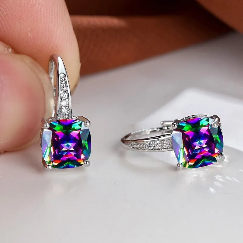 Korean style square zircon ear hook earrings with geometric round design in multiple plating colours