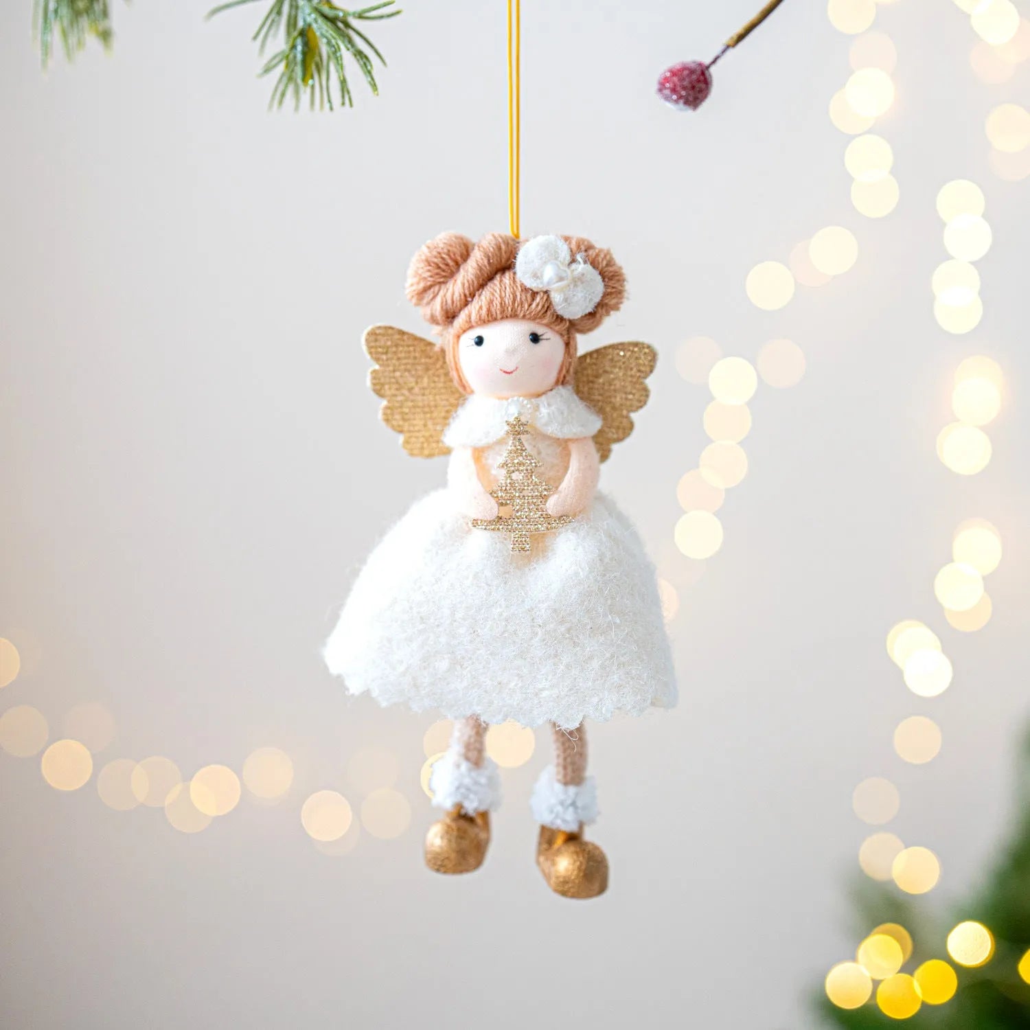 Christmas angel wings plush pendant ornament in pink colour with cloth material