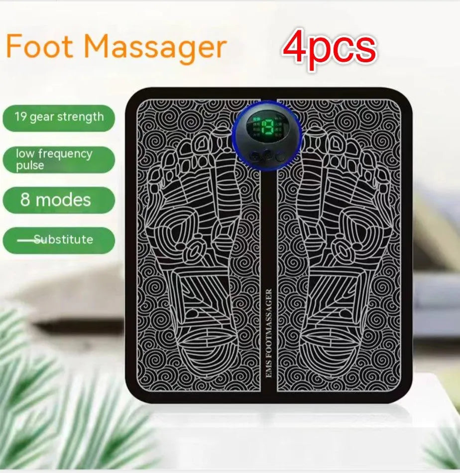 EMS foot massager pad with cordless remote control, USB rechargeable, foldable design for foot pain relief
