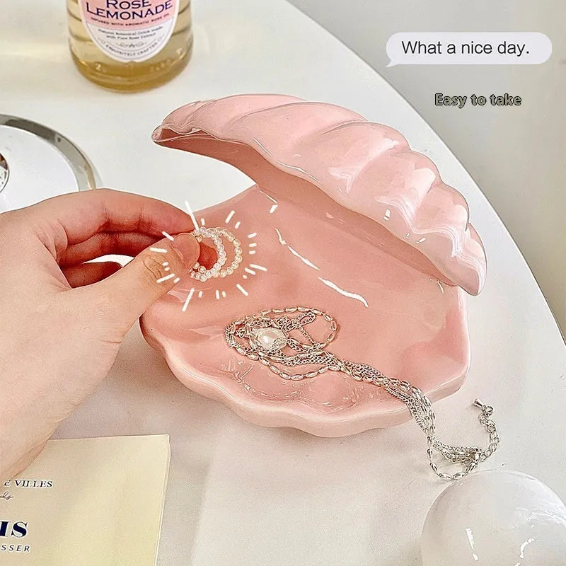 White porcelain storage tray with optional small night light in pink or white shell colour.